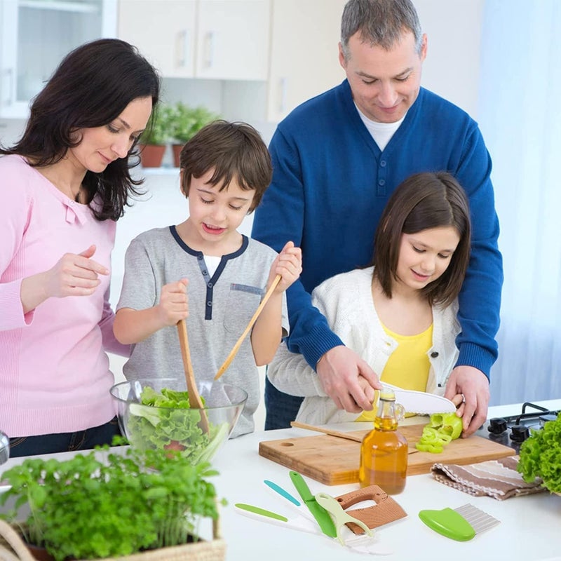 LeKing 8 Pcs Wooden Kitchen Knife Set for Kids - Includes Safe Knives, Serrated Plastic Knives, Potato Slicers, Sandwich Cutter, Peeler and Cutting Board - Image 2